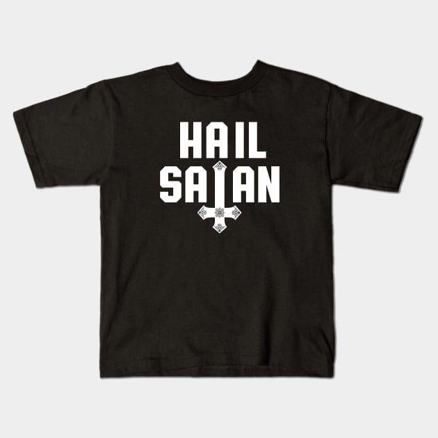 Hail Satan | White on Black | Satanic Kids T-Shirt by WearSatan